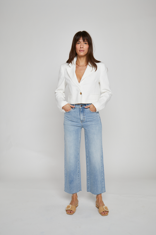 Aberdeen Ankle Crop High Rise Jeans, Light Indigo Worn