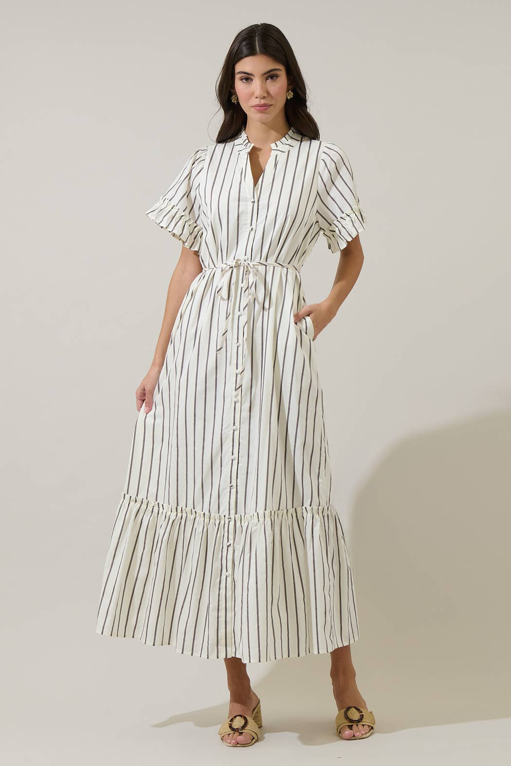 Carrie Striped Button Up Midi Dress