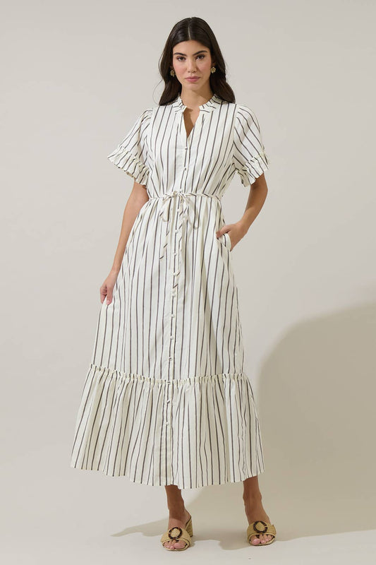 Carrie Striped Button Up Midi Dress