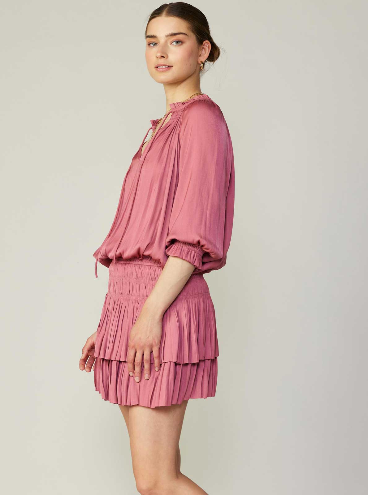 Andrea Pleated Mini Dress: Rose