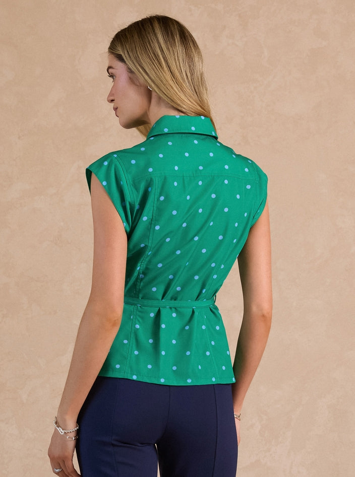 Polka Dot Belted Shirt Blouse