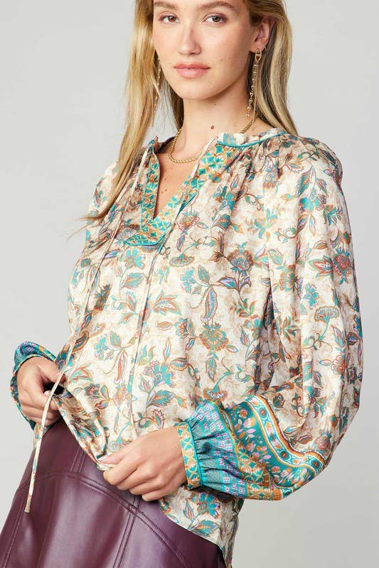 Floral Border Print Blouse