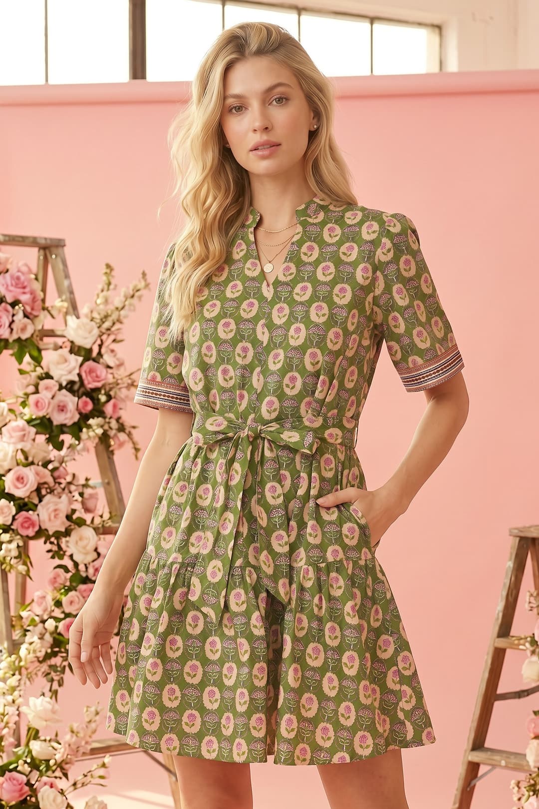 Olive Floral Mini Dress