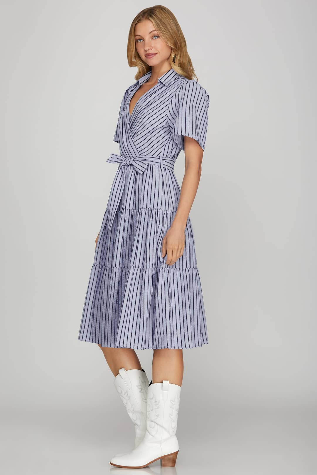 Dixie Coastal Stripe Wrap Midi Dress