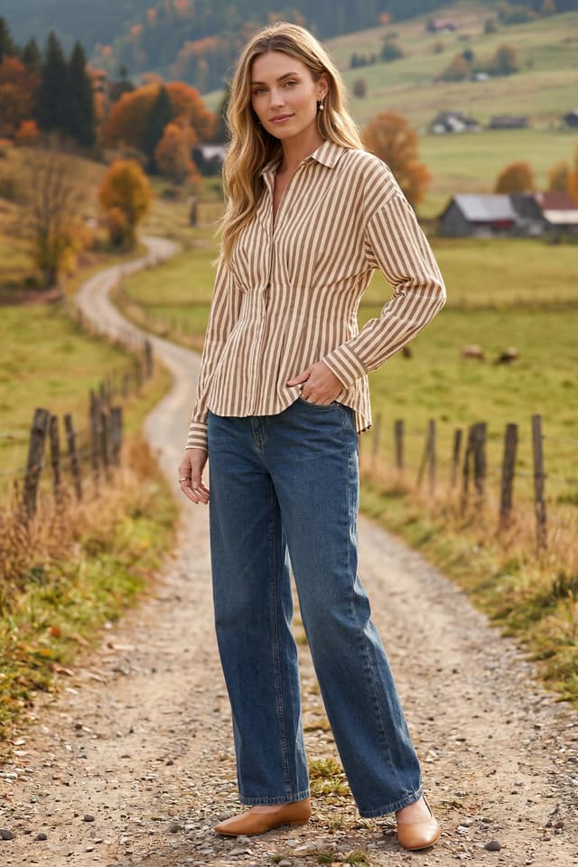 Kate Long Sleeve Stripe Button Down Top