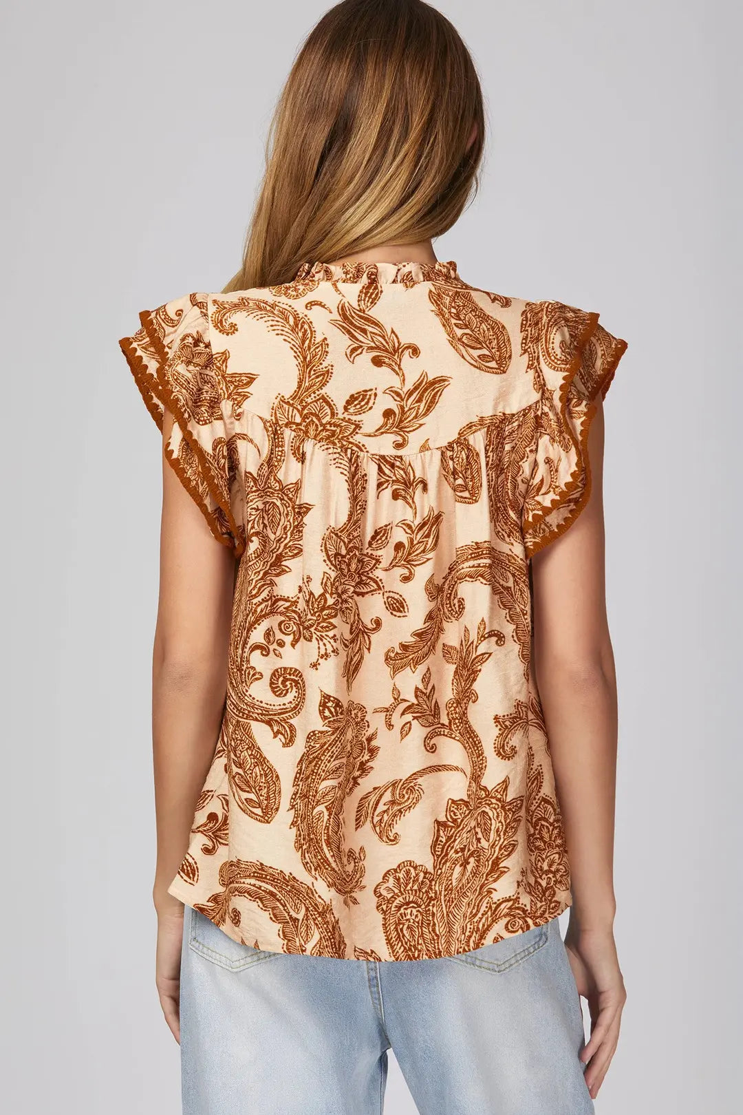 Lucy Ruffle Sleeve Woven Top
